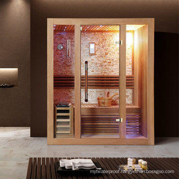 Deluxe Culture Stone Background Wall Tempered Glass Door Sauna Room